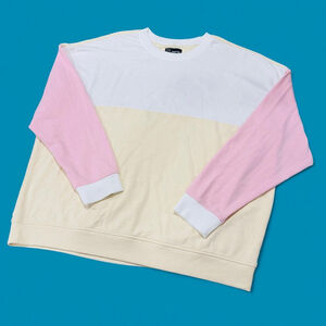 Colorblock Pastel Beige Pink White Original Use Sweatshirt Sweater 2XL